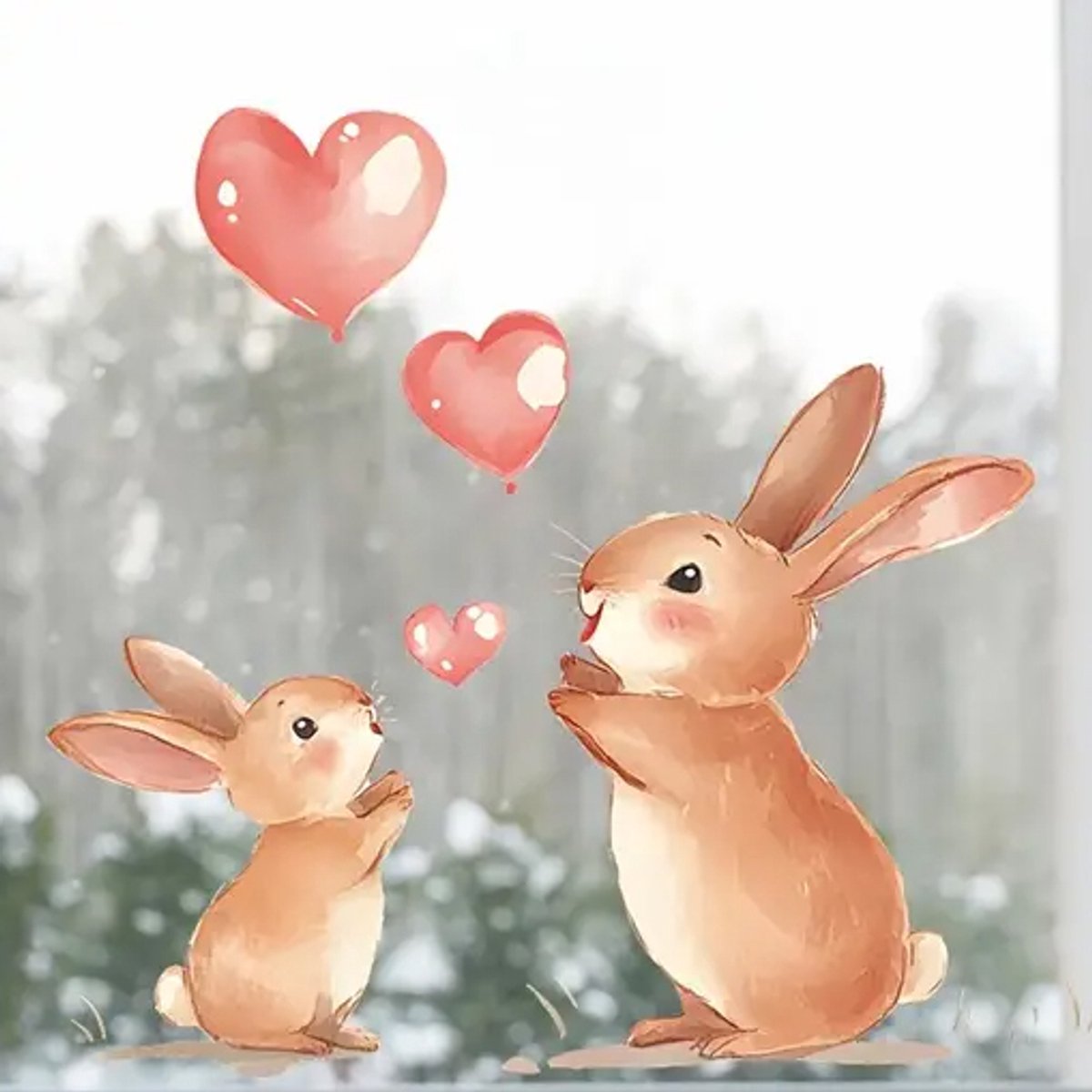 Raamstickers Pasen | 2 Paashaasjes met hartjes – Paasdecoratie – Paasversiering - Raamdecoratie Pasen